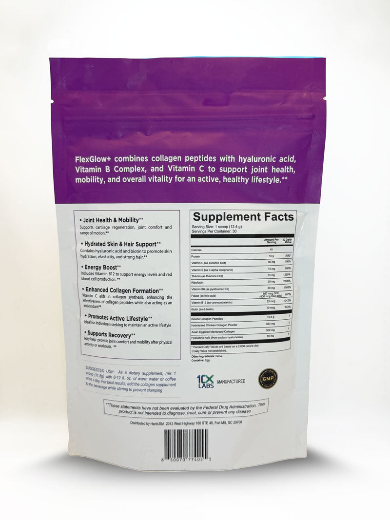 FlexGlow Collagen Powder – Multi-Type Collagen for Skin, Joints & Hair | Grass-Fed, Hydrolyzed, Non-GMO | 30 Servings