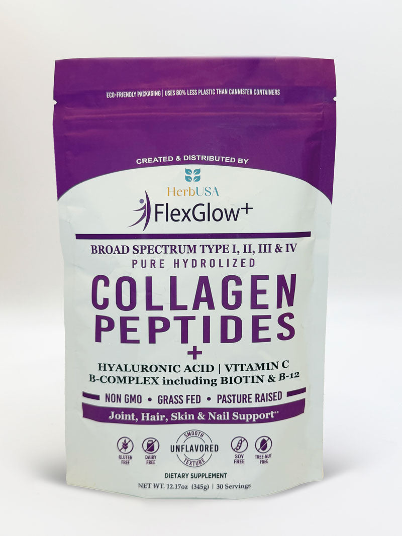 FlexGlow Collagen Powder – Multi-Type Collagen for Skin, Joints & Hair | Grass-Fed, Hydrolyzed, Non-GMO | 30 Servings