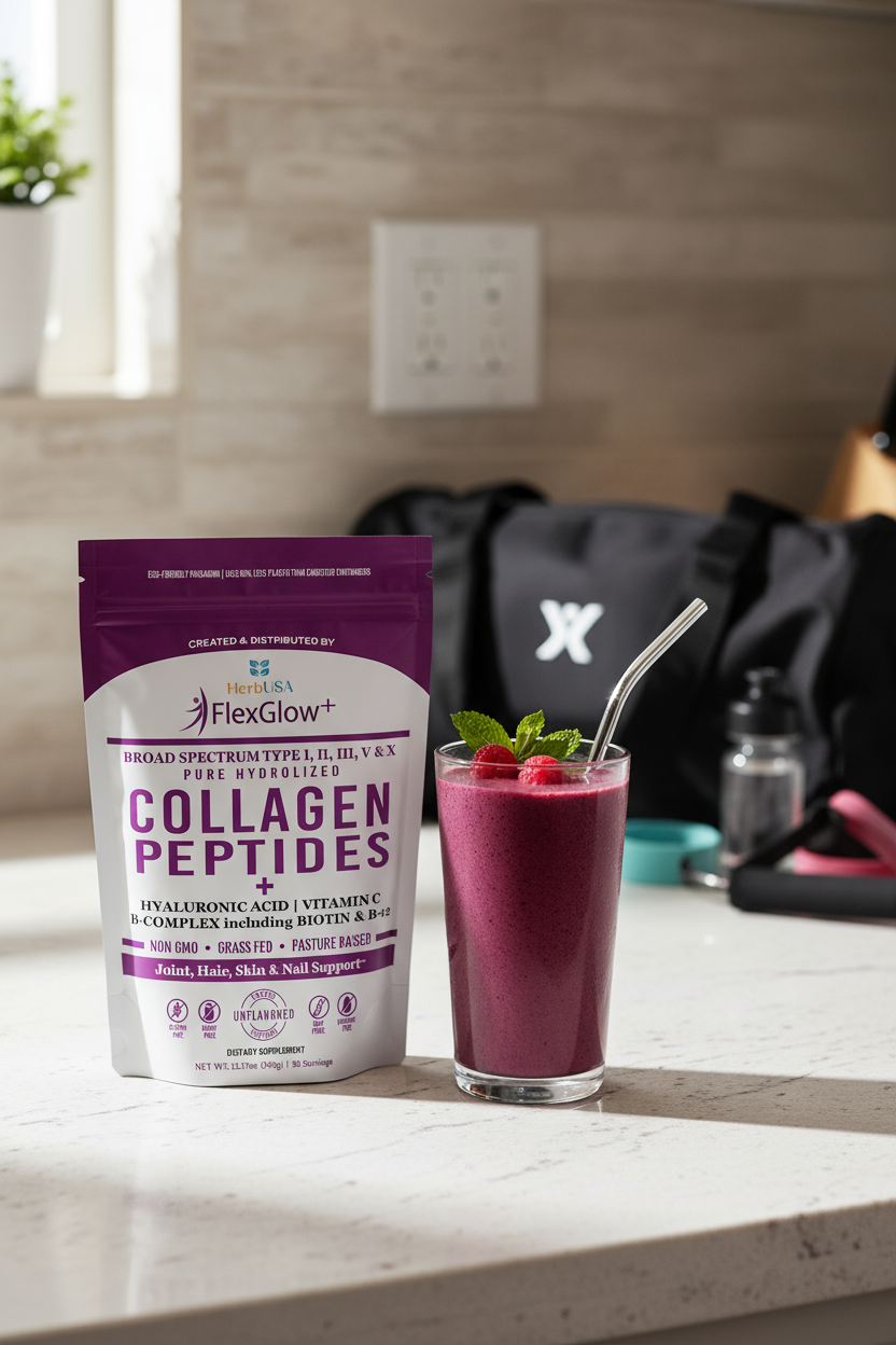 FlexGlow Collagen Powder – Multi-Type Collagen for Skin, Joints & Hair | Grass-Fed, Hydrolyzed, Non-GMO | 30 Servings