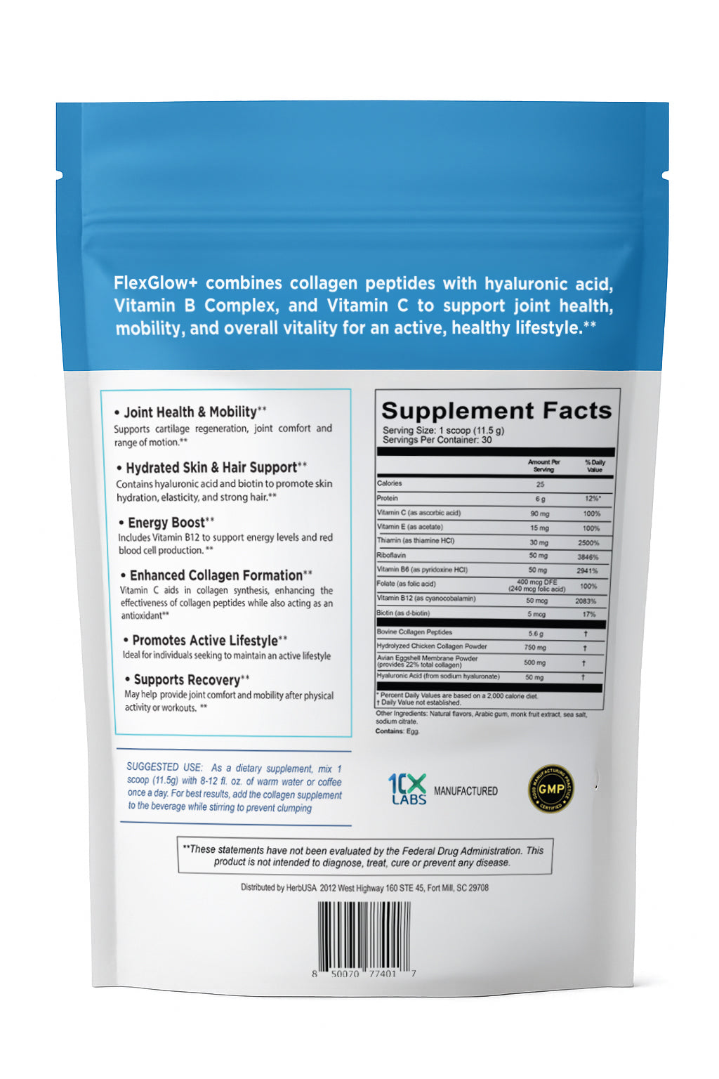 FlexGlow Collagen Powder – Multi-Type Collagen for Skin, Joints & Hair | Grass-Fed, Hydrolyzed, Non-GMO | 30 Servings