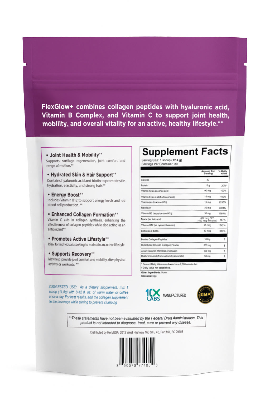 FlexGlow Collagen Powder – Multi-Type Collagen for Skin, Joints & Hair | Grass-Fed, Hydrolyzed, Non-GMO | 30 Servings