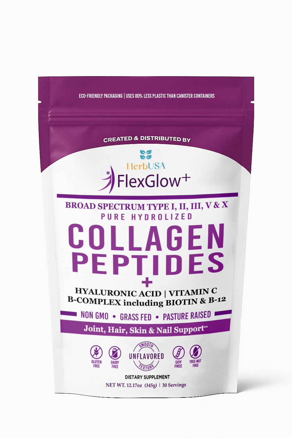FlexGlow Collagen Powder – Multi-Type Collagen for Skin, Joints & Hair | Grass-Fed, Hydrolyzed, Non-GMO | 30 Servings