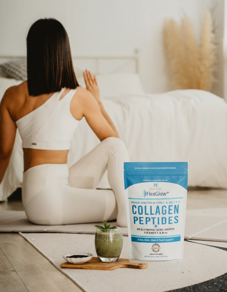 FlexGlow Collagen Powder – Multi-Type Collagen for Skin, Joints & Hair | Grass-Fed, Hydrolyzed, Non-GMO | 30 Servings